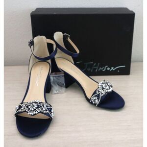 Blue x Betsey Johnson Women Sz 9M Navy Blue Embellished Mel Heeled Sandals